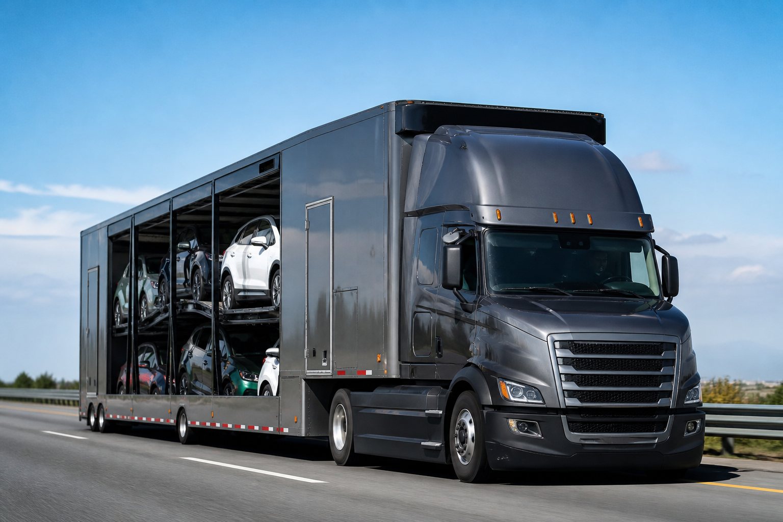 Enclosed car transport on the road