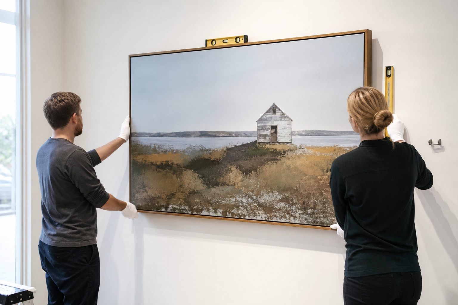 Professional installation of artwork in a museum gallery