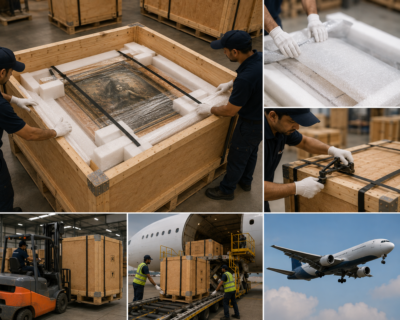 Crates ready for air - museum-specification crating for air cargo to Gandhinagar