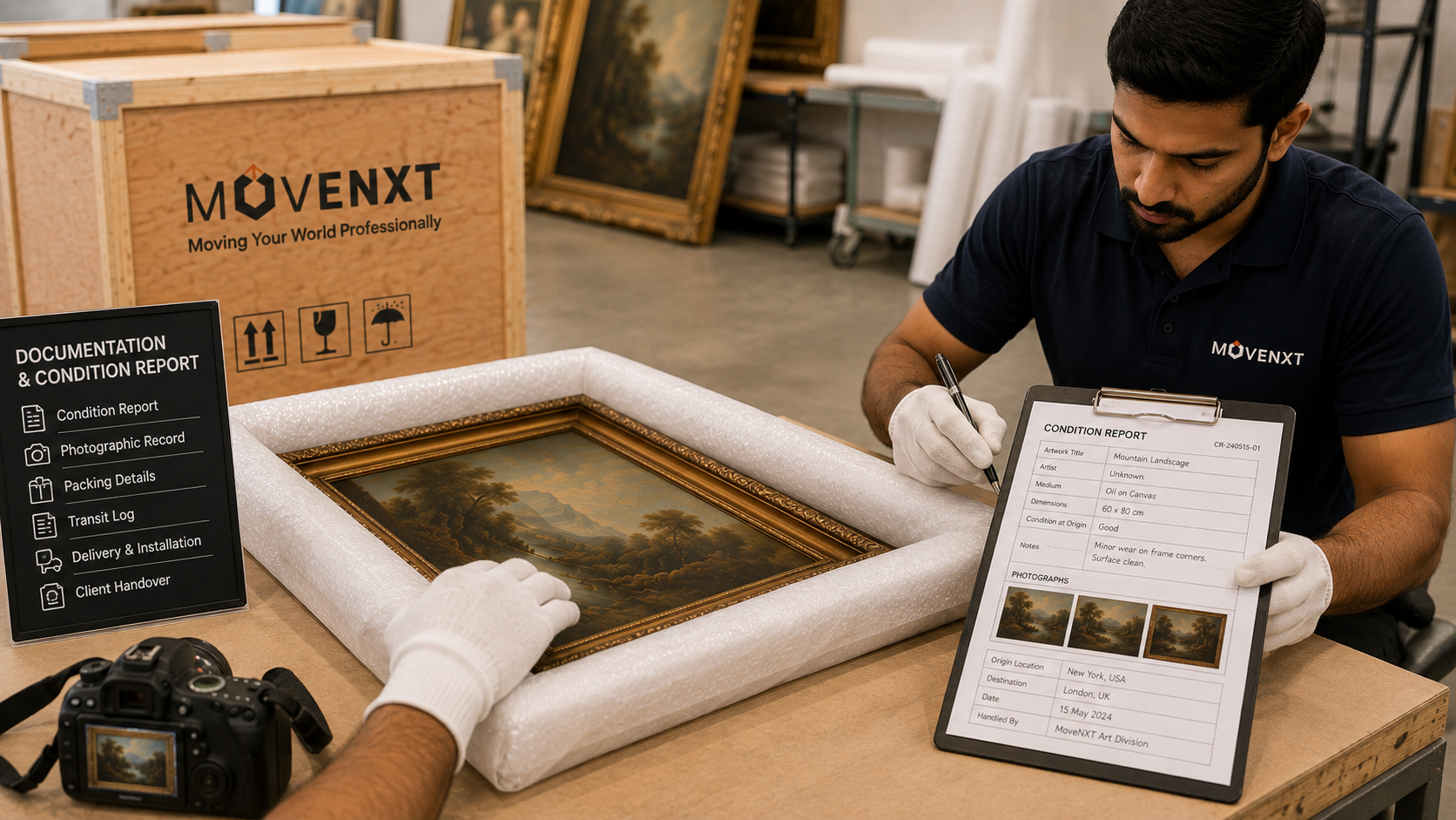 Condition reports and documentation for fine art packing