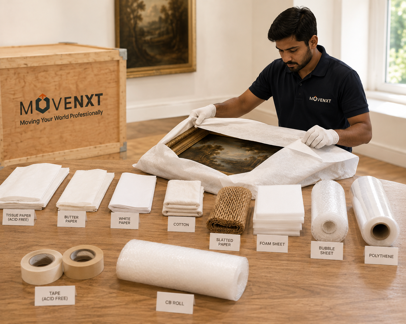 Packing materials chosen for the piece - Fine Arts Logistics India packing supplies