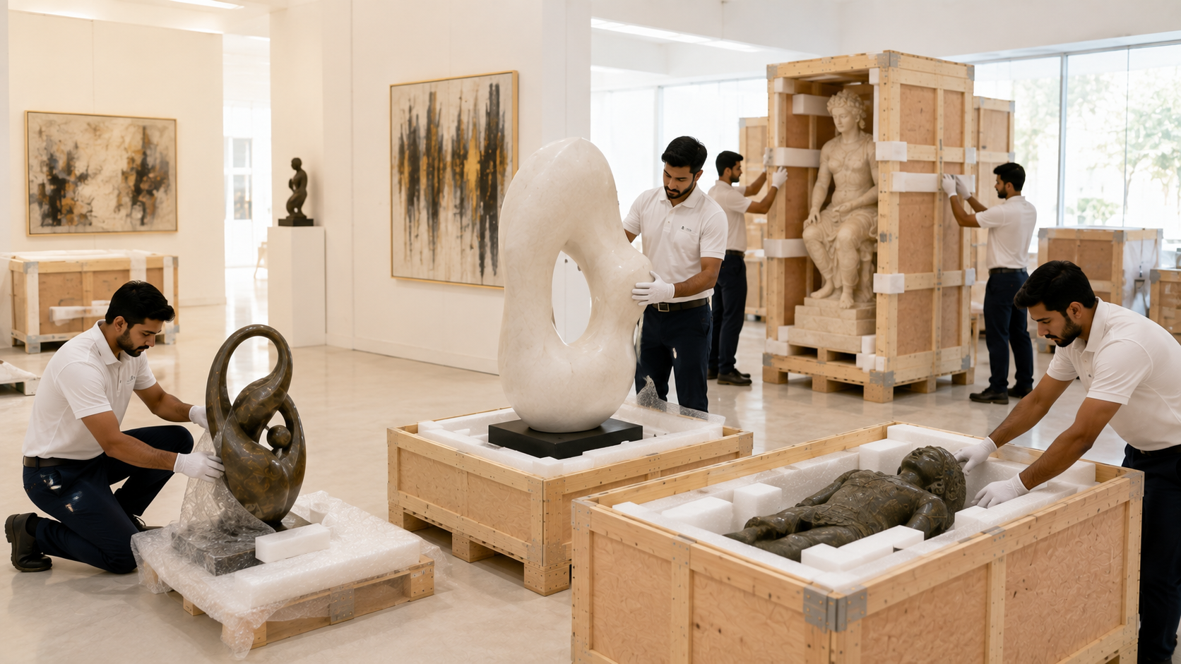 Sculpture logistics with specialised bracing and install