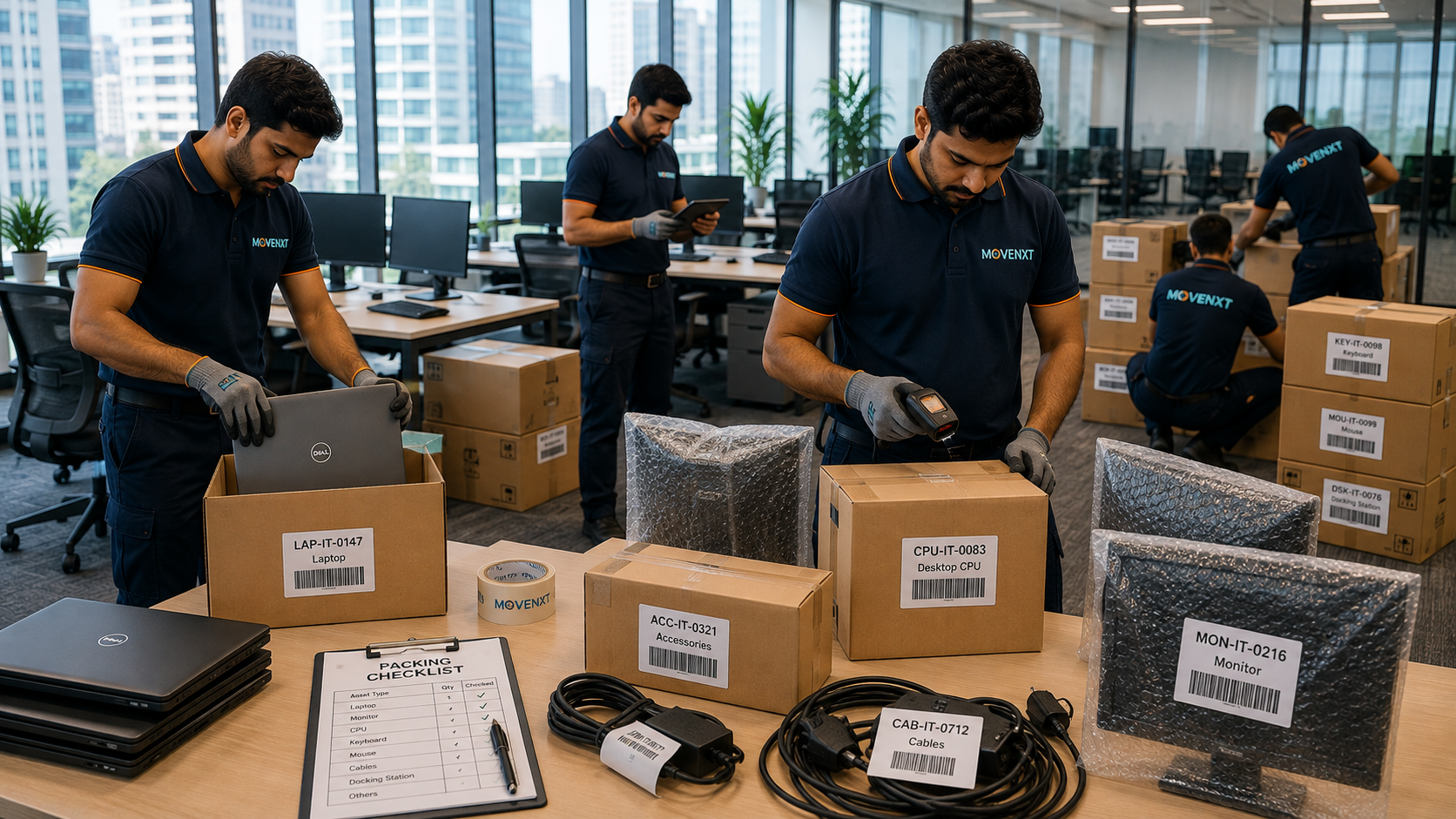 Office Relocation India pack and label of workstations