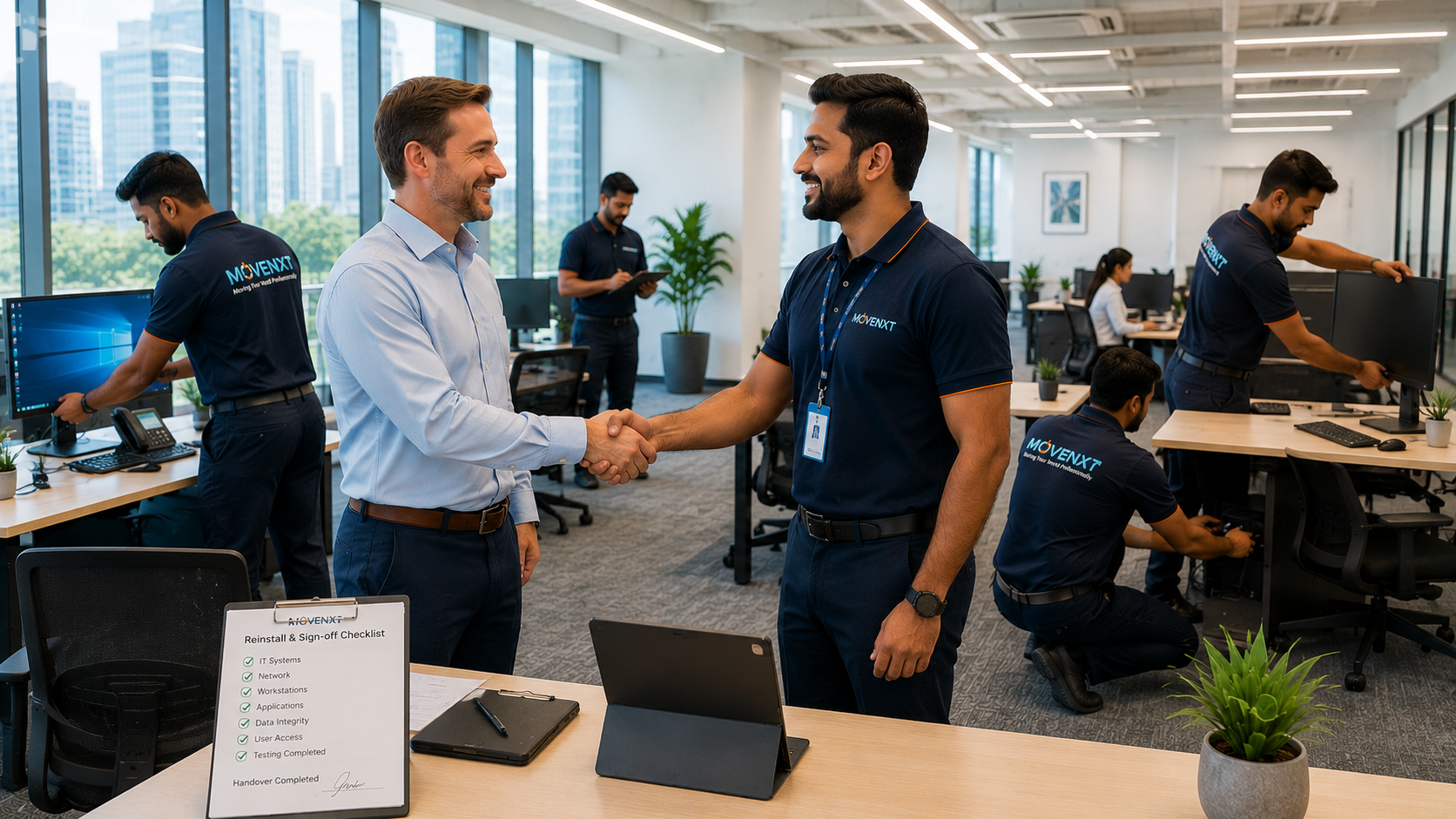 Office Relocation India reinstall and sign-off of desks and IT